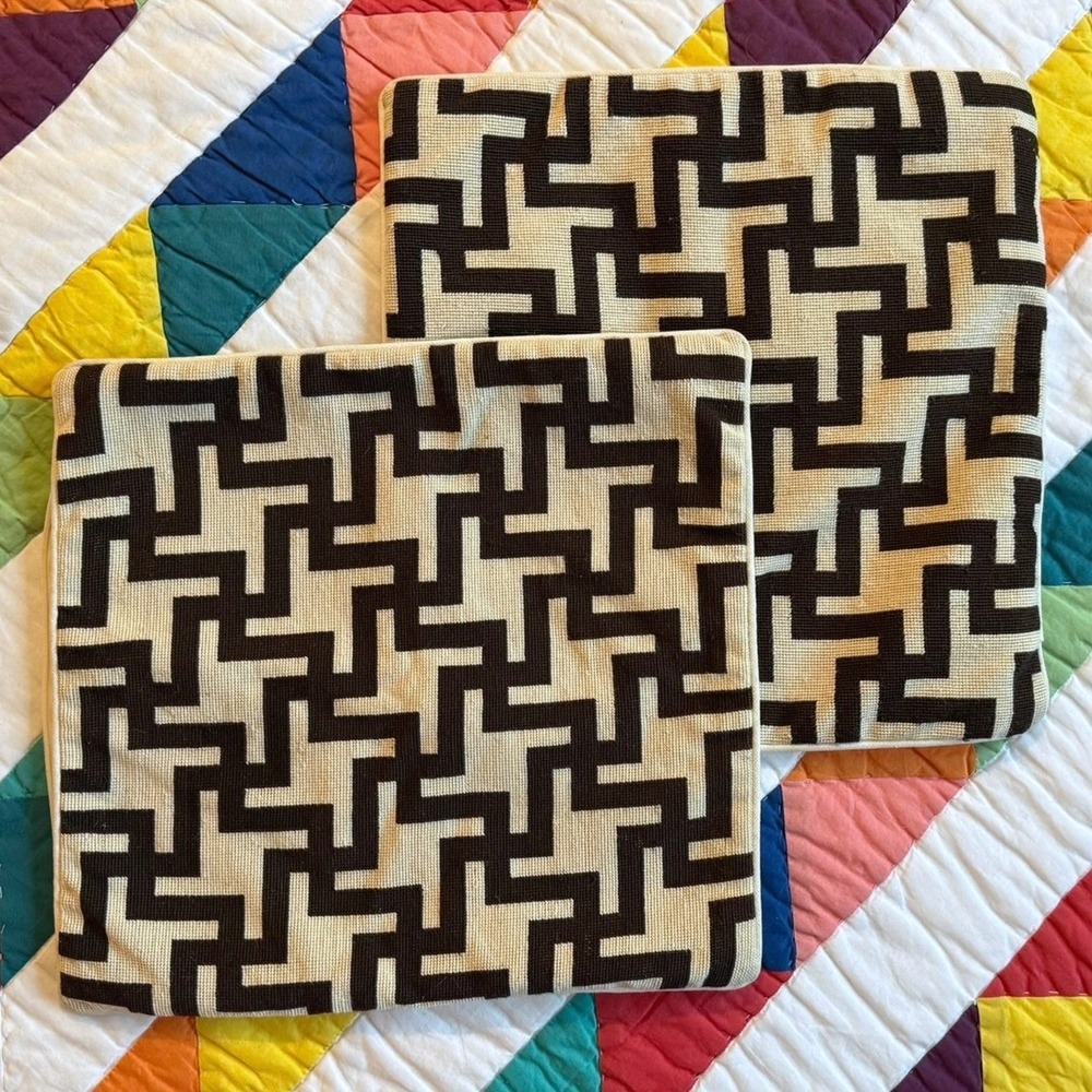 Vintage Y2K Wool Pillow‎ Cover Set in Cream and Brown
